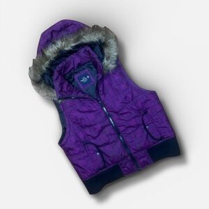 Purple Quilted Faux-Fur Hooded Puffer Vest